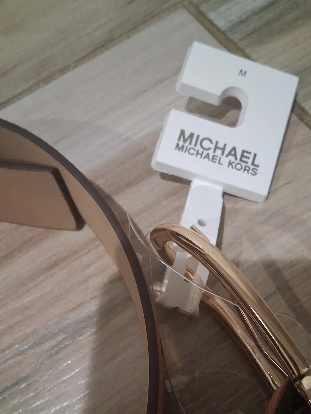 Michael Kors Brown Leather Belt with Gold-Tone Signature Buckle